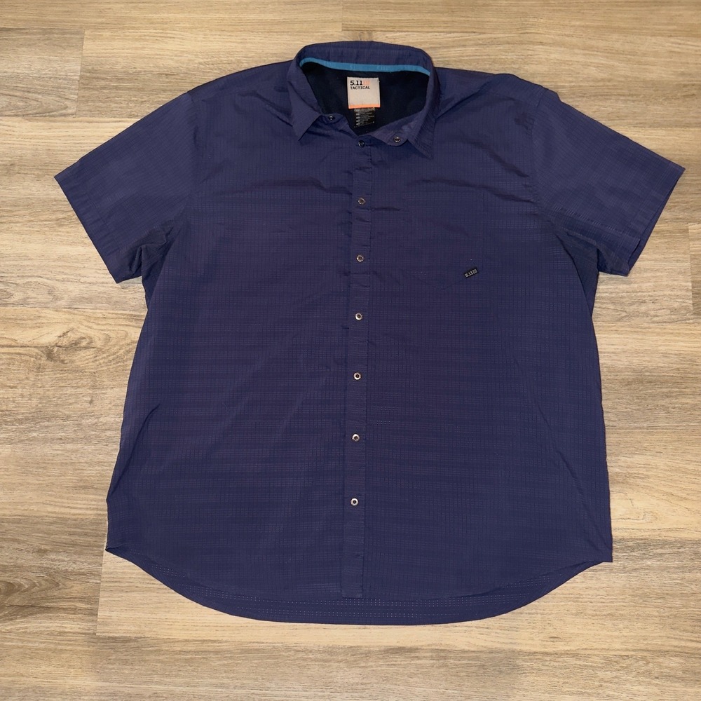 5.11 Tactical Mens XXL Blue Grid Short Sleeve Button Down Performance Shirt
